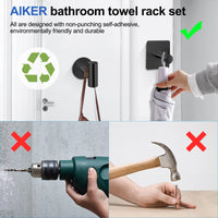 1 x RAW Customer Returns AIKER towel holder, 8pcs towel holder without drilling set, thickened high-quality stainless steel 304 bathroom kit hooks self-adhesive, ideal for bathroom toilet kitchen office - RRP €26.36