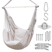 1 x RAW Customer Returns Ohuhu Hanging Chairs Garden Hammock Chair with 2 Cushions and Sturdy Hooks Kit, Swing Chair Hanging Rocking Chair Sturdy and Durable Construction for Balcony, Garden, Load-bearing 150kg Beige  - RRP €49.18