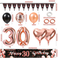 21 x Brand New 30th birthday decoration women balloon 30th birthday decoration woman black rose gold birthday banner birthday party banner background fabric pennant happy birthday party decorations - RRP €275.1