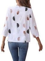 1 x RAW Customer Returns GORGLITTER Elegant blouse women s V-neck blouse blouse shirt 3 4 sleeve elegant blouse with buttons three-quarter sleeve top with feathers white M - RRP €30.99