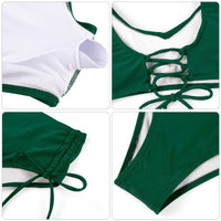 1 x RAW Customer Returns heekpek Women s Bikini Set Swimsuit Two-Piece V-Neck Cross Back Lace-Up Closure Bikini Top and Sides Drawstring Swimming Trunks Bikini Set Swimwear Sexy, Green, XL - RRP €32.99