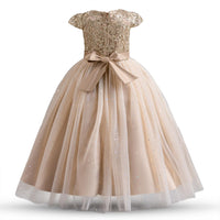 1 x RAW Customer Returns NNJXD Flower Girl Party Dress Tutu Sparkling Sequins Christmas Party Bowknot Long Princess Wedding Dress 053 Champagne Size 130 6-7 Years - RRP €39.98