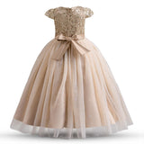 1 x RAW Customer Returns NNJXD Flower Girl Party Dress Tutu Sparkling Sequins Christmas Party Bowknot Long Princess Wedding Dress 053 Champagne Size 130 6-7 Years - RRP €39.98