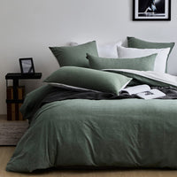 1 x RAW Customer Returns MILDLY bed linen 135x200 cotton 4 pieces, bed linen sets sage green with linen-like feel, OekoTex certified suitable for allergy sufferers, 2 duvet covers 2 pillowcases 80x80 - RRP €66.54