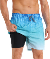 1 x RAW Customer Returns APTRO Men s Swim Shorts Swimming Shorts Board Shorts Short Quick-drying 2 in 1 Beach Shorts with Inner Pants Blue MK166 M - RRP €25.56