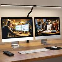 1 x RAW Customer Returns APMIEK double head desk lamp LED dimmable, 24W 100 lighting modes, clampable daylight lamp desk lamp, gooseneck office table lamp eye protection workplace light, black - RRP €47.99