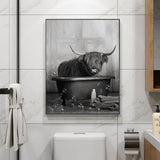 1 x Brand New UGZDEA Animal in the Bathtub Canvas Pictures, Black White Bear Elephant Cow Alpaca Bathroom Poster Home Decor-without Frame B, 20x30cm  - RRP €11.99