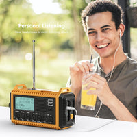 1 x RAW Customer Returns Crank radio DAB FM with 5000mAh battery, portable solar radio with LED flashlight reading light, DAB construction site radio IPX4, emergency radio and SOS alarm, suitable for hiking, camping, outdoor yellow DAB  - RRP €40.33