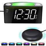 1 x RAW Customer Returns Mesqool Strong Vibration Alarm Clock, LED Display, 7 Color Night Light, Brightness Control, 3 Volume Levels, 2 USB Charging Ports, Type C, Digital Clock for Couples, Deaf - RRP €24.99