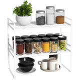 2 x RAW Customer Returns Kitchen shelf organiser, shelf insert, spice racks, metal stackable shelf, kitchen cupboard organizer storage, storage rack for kitchen cupboard, suitable for home and kitchen, set of 2 42.5 cm x 23 cm , white - RRP €48.36