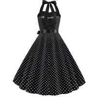 1 x RAW Customer Returns IMEKIS Women s Vintage Cocktail Dress Sleeveless Halterneck 1950s Polka Dots Retro Rockabilly Swing Dress A Line Pleated Skirt Knee Length Wedding Festive Evening Dress Ball Gown Black L - RRP €32.38