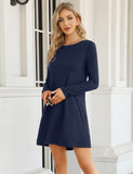 1 x RAW Customer Returns Clearlove Women s T-Shirt Dress Casual Tunic Swing Dress A-Line Long Sleeve Round Neck Casual Dress REUSEABLE Packaging , C-Dark Blue, S - RRP €25.2