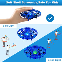 1 x RAW Customer Returns UFO Drone for Kids, Mini Flying Drone with LED Lights, Hand Controlled RC Quadcopter, Outdoor Infrared Induction Aircraft, Toys for Boys and Girls Blue  - RRP €18.65