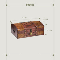 1 x RAW Customer Returns Treasure chest Jimmy 35x23x14cm Large treasure chest flat, brown decorated with leather cords and pattern, with lid, lock and key, pirate chest lockable, storage box with handle - RRP €33.26