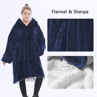 1 x Brand New Qucover Oversized Sherpa Hoodie Sweatshirt Black Blue TV Blanket Soft Warm Giant Hood with Front Pocket Portable Cuddly Blanket with Sleeves for TV Television Party Holiday - RRP €20.4