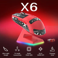 1 x RAW Customer Returns VGN Game Power Attack Shark X6 Superlight Wireless Gaming Mouse with RGB Charging Station, 49g Ultralight Mouse, PixArt PAW3395 Sensor, 26000DPI, 2.4G BT Wired, Griptape Set, G502, PC Mac, White - RRP €58.99