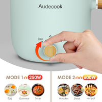 1 x RAW Customer Returns Audecook Electric Hot Pot with Steamer, 1.5L Portable Mini Non-Stick Electric Pot, Dual Control Multifunctional Electric Frying Pan for Pasta Soup Eggs Steak Green  - RRP €39.34