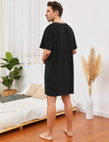 1 x RAW Customer Returns Enjoyoself Men s Short Sleeve Nightdress Cotton Lightweight Airy Long Sleepwear Shirt Practical Sleepshirt for Hospital Black, XXL - RRP €25.2