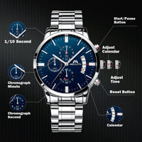 1 x RAW Customer Returns MEGALITH Men s Watch Stainless Steel Silver Chronograph Men s Wristwatch Waterproof Analogue Watches for Men Large Dial Luminous Date - Silver Blue - RRP €44.99