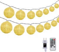 1 x RAW Customer Returns DeepDream Ball Fairy Lights 6.6 m 30 LED Cotton Ball Fairy Lights Dimmable Cotton Ball Fairy Lights Indoor Fairy Lights with Remote Control and Timer for Room Children s Room Wedding Party Gold  - RRP €24.7