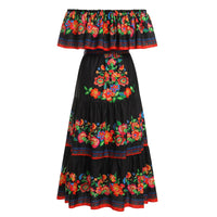 1 x RAW Customer Returns Women s Mexican Dress Off Shoulder Floral Print Dress A-Line Long Maxi Summer Dress Boho Beach Holiday Dress Fancy Day of the Dead Halloween Carnival Dress Up Black XL - RRP €36.8