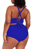 1 x RAW Customer Returns Viottiset Women s Two-Piece Bikini Tummy Control Plus Size High Waisted Cheeky Swimsuit 02 Sapphire Blue XXXX-Large - RRP €45.99