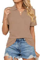 1 x Brand New FANGJIN Women s V-Neck Short Sleeve Polo T Shirt Women Casual Pullover Tops Summer Party T-Shirts Elegant Khaki Functional Shirt Medium M - RRP €27.22