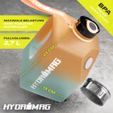 1 x RAW Customer Returns HYDROMAG drinking bottle 2.7 l - XL water bottle ideal for sports, fitness, yoga outdoor including magnetic cell phone holder, BPA-free, leak-proof robust turquoise-orange  - RRP €30.24