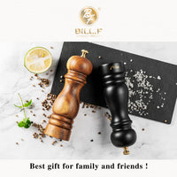 1 x RAW Customer Returns Bill.F Salt and Pepper Mill Set, Wooden Pepper Mill Set with 2 Manual Salt and Pepper Shakers, Refillable, 7 Black and Wood  - RRP €24.99