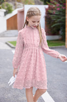 1 x RAW Customer Returns Arshiner Dresses Girls Elegant Ruffle Collar Casual Dress Long Sleeve Dress Party Dress Festive Wedding A-line Casual Dress for Girls Pink 150 - RRP €28.14