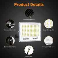 1 x RAW Customer Returns YIQIBRO LED spotlight outdoor 100W 2 pieces, LED floodlight super bright 10000LM 6500K cold white LED headlight, IP67 waterproof outdoor spotlight, outdoor spotlight for backyard, patio, garage, hallway, garden - RRP €51.89