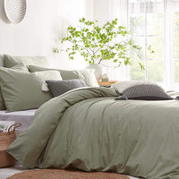 1 x RAW Customer Returns Lanqinglv bed linen 135x200cm 2-piece light green, green plain duvet cover 135x200cm with zipper and pillowcase 80x80cm made of Renforce microfiber - RRP €27.2