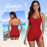 1 x RAW Customer Returns Durio Women s One-Piece Swimsuit Tummy Control Swimwear Swimsuit Beachwear Monokinis Halterneck Push Up Large Sizes Red 42-44 Tag Size XL  - RRP €36.29