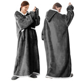 1 x RAW Customer Returns Blanket with sleeves pullover cuddly blanket with hood gray - blanket hoodie, cuddly blanket with sleeves, adult sleeve blanket soft warm, full body blanket as a TV blanket 80 x 180 cm, dark gray - RRP €33.52