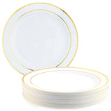 1 x RAW Customer Returns MATANA 25 Premium white plastic plates with gold rim, reusable plastic plates, 26cm - gold party plates for weddings, birthdays, parties - elegant and sturdy party tableware - RRP €26.99