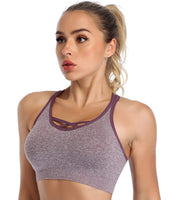 1 x RAW Customer Returns ANGOOL Women s Sports Bra without Underwire Padded Yoga Bra Cross Back Sports Bustier for Jogging Fitness, Black Grey Purple, M - RRP €28.21