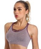 1 x RAW Customer Returns ANGOOL Women s Sports Bra without Underwire Padded Yoga Bra Cross Back Sports Bustier for Jogging Fitness, Black Grey Purple, M - RRP €28.21