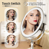 1 x RAW Customer Returns WIZCHARK 9 Vanity Mirror with Lights, 1x 10x Magnification, Makeup Mirror with Lights, 3 Colors, Brightness Adjustable, 360 Rotatable, Desk Mirror Brush, Nickel - RRP €50.41