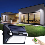 1 x RAW Customer Returns INTELAMP Solar Lights for Outdoors, 4 Modes Solar Lamp Outdoor with Motion Sensor, IP65 Solar Security Wall Light, Brightness via Remote Control for Garage Yards Lights - RRP €36.99