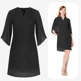 1 x RAW Customer Returns Tanmolo Women s Chiffon Dress 3 4 Sleeve Cocktail Dress V-Neck Festive Dresses Elegant Knee-Length Evening Dress Black, L  - RRP €25.0