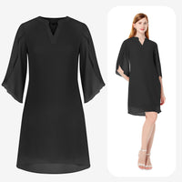 1 x RAW Customer Returns Tanmolo Women s Chiffon Dress 3 4 Sleeve Cocktail Dress V-Neck Festive Dresses Elegant Knee-Length Evening Dress Black, XXL  - RRP €31.7