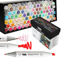 1 x RAW Customer Returns hhhouu 100 Colors Art Markers, Drawing Dual Tip Markers, for Painting, Chalk, Manga, Ideal for Children, Adults, Artists MH-100W - RRP €32.99