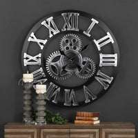 1 x RAW Customer Returns CPROSP Steampunk Clock Wall Vintage Quiet, 58cm Wall Clock Made of Wood, Wall Clock Industrial Design Large XXL with Moving Gears, Black - RRP €60.16