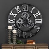 1 x RAW Customer Returns CPROSP Steampunk Clock Wall Vintage Quiet, 58cm Wall Clock Made of Wood, Wall Clock Industrial Design Large XXL with Moving Gears, Black - RRP €60.16