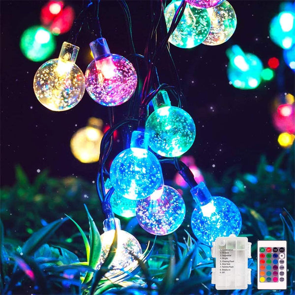 1 x RAW Customer Returns Metaku 5M 50 LED Fairy Lights Balls Colorful, Crystal Globe Fairy Lights Battery Indoor with 8 Modes Remote Control Timer, Waterproof Fairy Lights Outdoor Christmas for Room, Balcony, Garden, Party Decoration - RRP €19.15