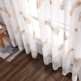 1 x RAW Customer Returns MIULEE voile curtain sheer flowers with feather embroidery curtains with eyelets transparent eyelet curtain window curtain for living room bedroom set of 2 140 x 175 cm W x H feather brown - RRP €29.74