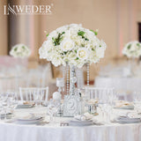 1 x RAW Customer Returns Inweder Artificial Flower Balls for Centerpieces - 2 Pieces Artificial Flower Balls White Large Artificial Flowers Silk Rose and Hydrangea with Base for Wedding Table Decoration - RRP €49.01