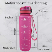 2 x Brand New AROGUN 1 liter drinking bottle with time marking I Leak-proof I BPA free I Water bottle with time as drinking reminder and fruit filter I Sports bottle with motivation I Pink - RRP €39.72