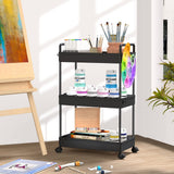 1 x RAW Customer Returns SOLEJAZZ Rolling Cart, 3-Tier Kitchen Cart, Mobile Storage Rack Organizer for Kitchen, Bathroom, Laundry Room, Bedroom, Narrow Spaces, Plastic, with Handles, 22 x 40 x 61 cm, Black - RRP €27.22