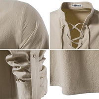 1 x RAW Customer Returns YAOHUOLE Medieval Shirt Men s Linen Shirt Men s Long Sleeve Collarless Shirt Men s Khaki 3XL - RRP €25.2